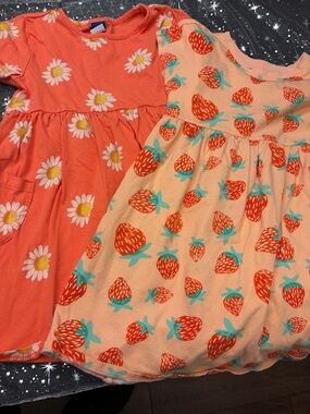 Old Navy Coral & Peach Daisy and Strawberry Cotton Dresses